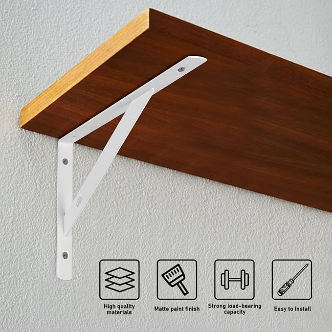 8 Pcs Heavy Duty Shelf Brackets, Floating Metal Shelf Brackets, White, 11.81 x 7.48 Inch, Wall Mount, Powder Coated Iron