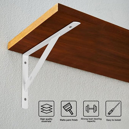 8 Pcs Heavy Duty Shelf Brackets, Floating Metal Shelf Brackets, White, 11.81 x 7.48 Inch, Wall Mount, Powder Coated Iron