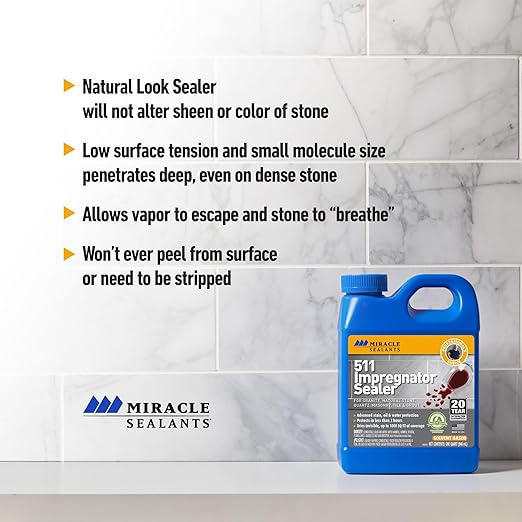 Miracle Sealants 511 Impregnator Advanced Penetrating Sealer for Countertops, Stone, Tile & Grout, Quart