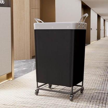 Lifewit 165L Laundry Basket with Wheels, Large Heavy Duty Commercial Rolling Laundry Hamper with Handles, Tall Steel Frame Laundry Cart for Laundry Room Bedroom Hotel Home Dorm, Black