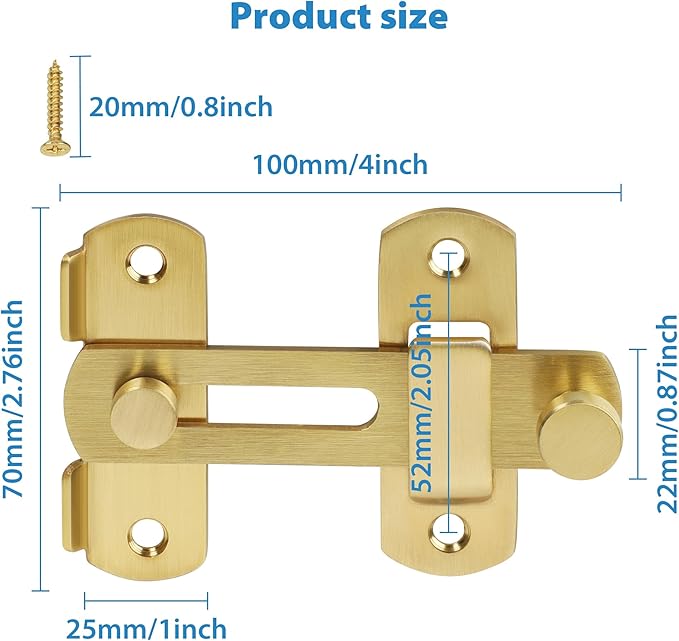 Alise 4 inch Flip Latch Gate Latches, Safety Door Lock for Barn Wood Fence Sliding French Doors,Heavy Duty SUS304 Stainless Steel Gate Hardware Gold Finish,MS9500-G
