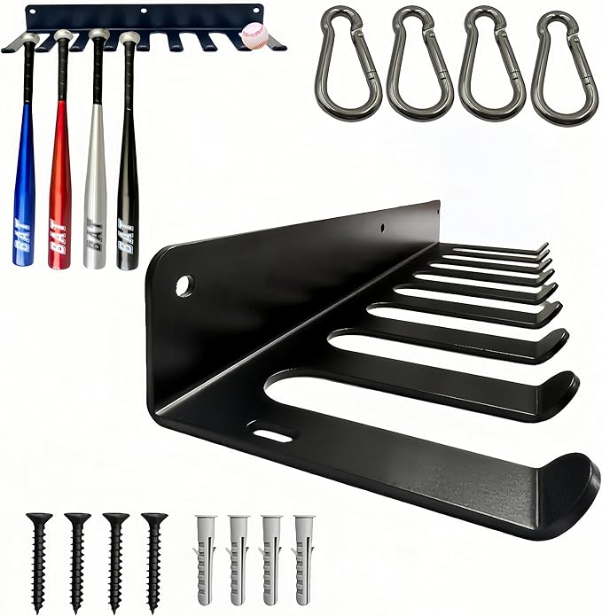 3MM Thickened Steel Wall Mount Baseball Bat Rack, Home Gym Storage Rack, 9 Prong Heavy-Duty Gym Equipment Storage Rack, Softball Bat Holder, Hanging Bat Rack Wall, Barbell Rack, Weight Room Organizer