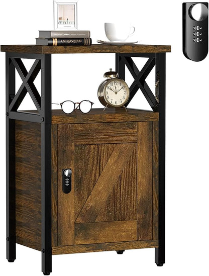 Night Stand with Locking Drawer, Bedside Table with Drawers, Wooden Bed Side Table with Storage Cabinet, Nightstand with Door, End Night Table for Bedroom, Dorm, Office, Rustic Brown