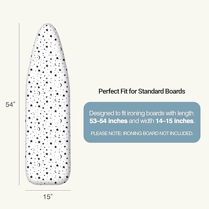Ironing Board Cover and Pad 15"x54" Extra Thick Natural Cotton, Scorch and Stain Resistant Padding, Standard Size Iron Board Cover with Fasteners Heavy Duty Elastic Edge, Heatproof Nightfall