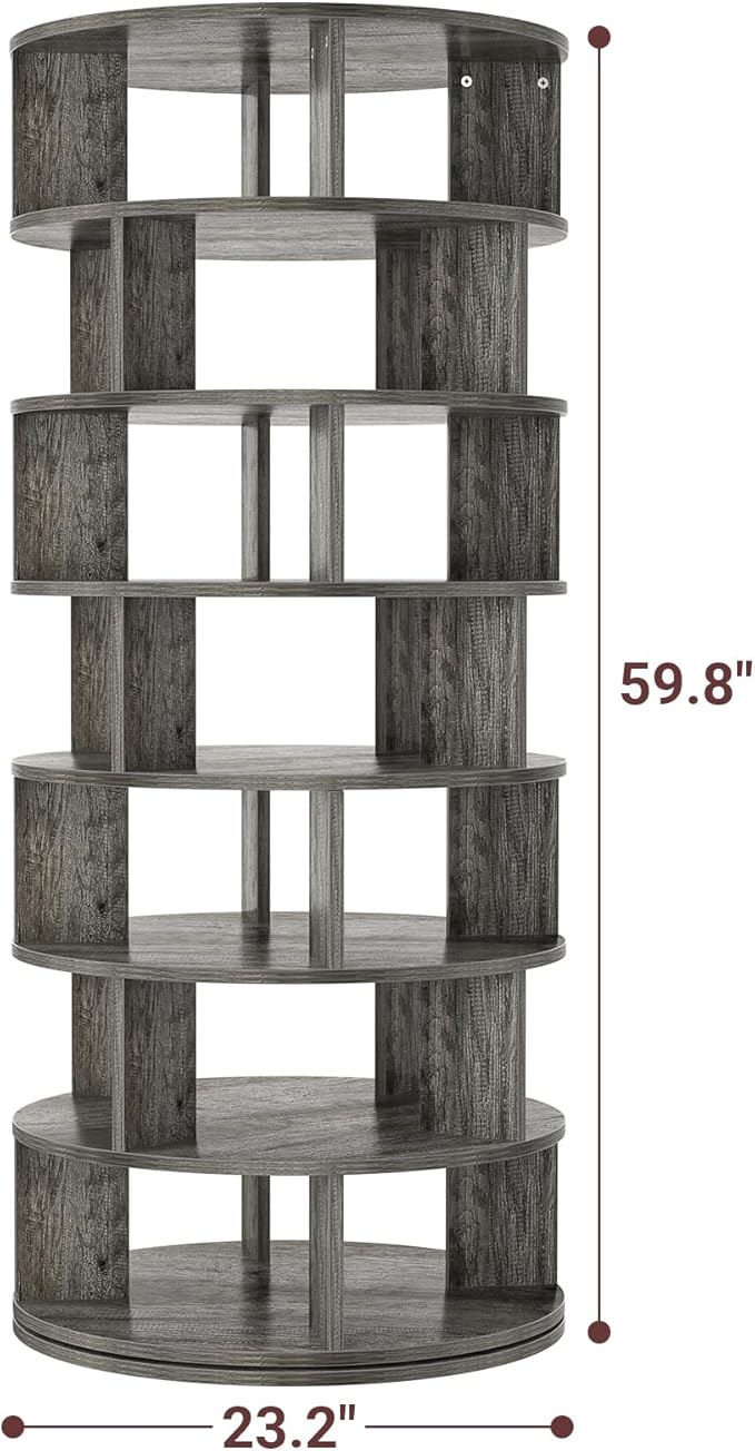 Aheaplus Rotating Shoe Rack Tower, 7-Tier Spinning Shoe Rack 360 Revolving Shoe Rack Organizer for Closet, Display Round Storage Carousel Shoes Closet Organization, Grey Oak