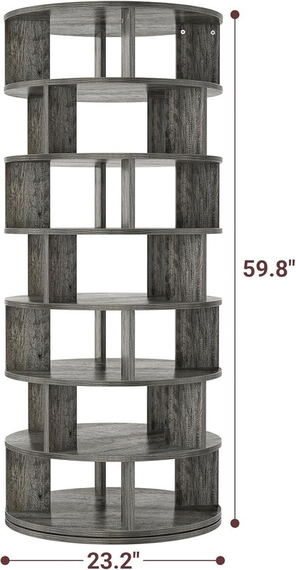 Aheaplus Rotating Shoe Rack Tower, 7-Tier Spinning Shoe Rack 360 Revolving Shoe Rack Organizer for Closet, Display Round Storage Carousel Shoes Closet Organization, Grey Oak
