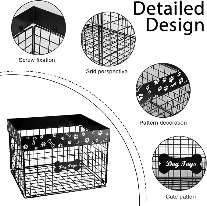 Large Dog Toy Basket Metal,Dog Toy Box,Dog Toy Bin for Living Room Area,Dog Toy Storage Basket,Dog Baskets for Toys,Puppy Toy Holder,Dogs Toy Container Organizer,Medium Pet Toy Food Storage