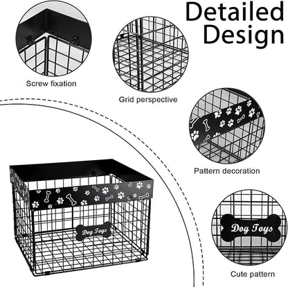 Large Dog Toy Basket Metal,Dog Toy Box,Dog Toy Bin for Living Room Area,Dog Toy Storage Basket,Dog Baskets for Toys,Puppy Toy Holder,Dogs Toy Container Organizer,Medium Pet Toy Food Storage