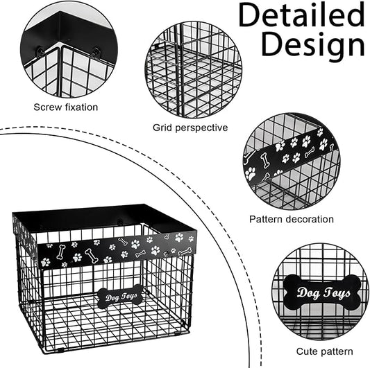 Large Dog Toy Basket Metal,Dog Toy Box,Dog Toy Bin for Living Room Area,Dog Toy Storage Basket,Dog Baskets for Toys,Puppy Toy Holder,Dogs Toy Container Organizer,Medium Pet Toy Food Storage