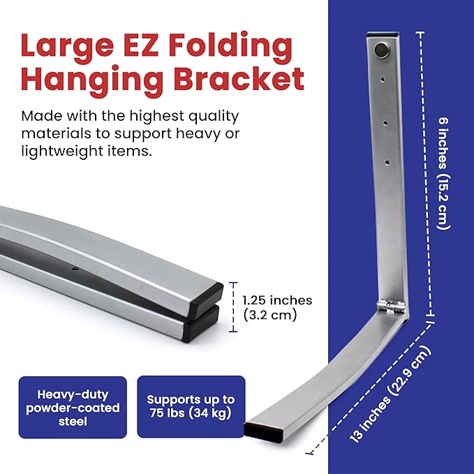 EZ Folding Bracket Large (13 Inch) 1PK Heavy Duty Folding Shelf Bracket - Single Collapsible Wall Mount Bracket, 75 lbs Capacity, Patented Space-Saving Design, Hanger for Garage, Basement