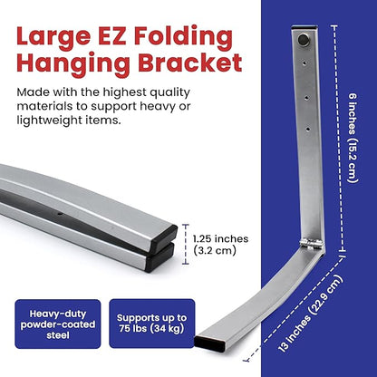 EZ Folding Bracket Large (13 Inch) 1PK Heavy Duty Folding Shelf Bracket - Single Collapsible Wall Mount Bracket, 75 lbs Capacity, Patented Space-Saving Design, Hanger for Garage, Basement