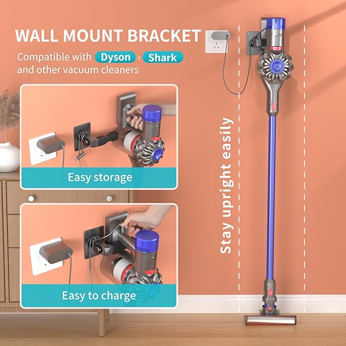 Adjustable Vacuum Wall Mount for Shark Vacuum Shark Cordless Vacuum Wall Mount Compatible for Dyson V7 V8 V10 V11 V12 V15 Shark IX141 IZ562H IZ682H IZ361H IZ462H IZ163H IZ363HT IZ483H (Grey+Clip)