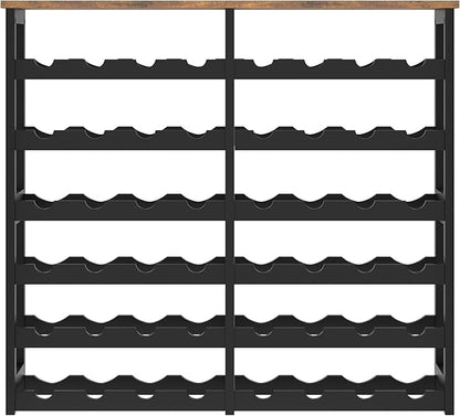 6 Tier Bamboo Wine Rack Freestanding Floor, 48 Bottles Wine Storage Shelves with Table Top, Stackable Wine Display Rack for Kitchen, Bar, Dining Room (Rustic Brown and Black, 48 Bottles)