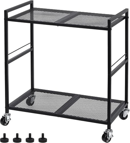 OYEAL Computer Tower Stand, PC Tower Stand Metal Rolling Cart Holds up to 40lbs, 2 Tier Mobile Printer Stand with Storage Under Desk for Home & Office, Black