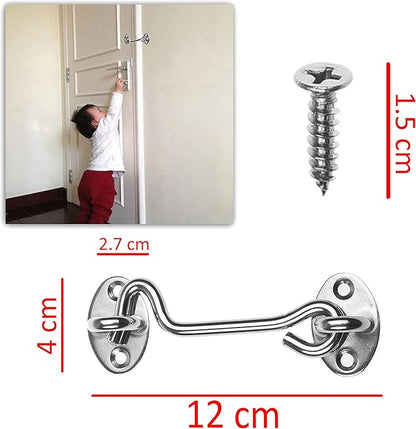 Kare & Kind Hook and Eye Latch (4-inch) - with Mounting Screws - Heavy Duty Locks for Door, Gates, Barns, Bathrooms, Cabins (1-Silver)