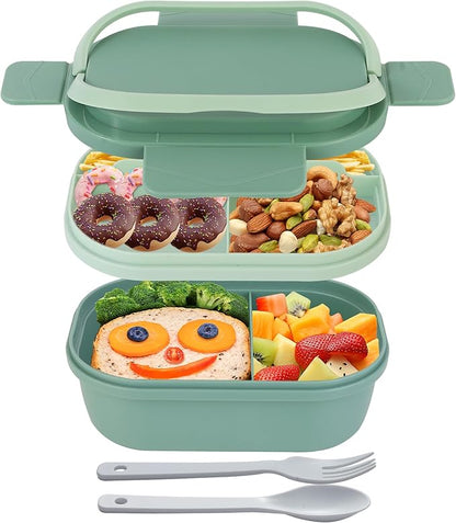 Leakproof Lunch Box, Drop-Proof Bento Box for Kids & Adults, BPA-Free Lunch Containers with Sleek Handles & Utensils, Microwave & Dishwasher Safe (Green)