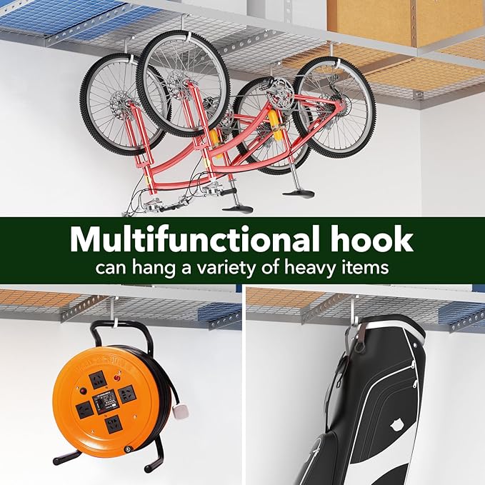 Bike Hanger Hooks Garage Rack: Bike Hooks for Garage, Heavy Duty Bike Hanging Hooks, Hooks for Hanging Bike, Overhead Rack Hooks, Silver