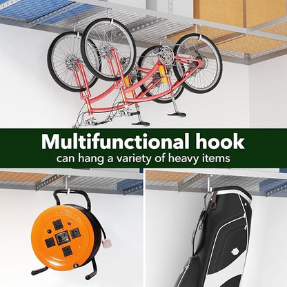 Bike Hanger Hooks Garage Rack: Bike Hooks for Garage, Heavy Duty Bike Hanging Hooks, Hooks for Hanging Bike, Overhead Rack Hooks, Silver