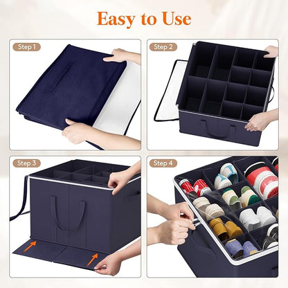 Lifewit Shoe Storage Organizer for Closet, Fabric Large Shoe Box Storage Containers with Clear Cover, Foldable Bins for Boots Heels Sneakers Fits 24-32 Pairs (Each 12-16 Pairs) 2 Pack Blue