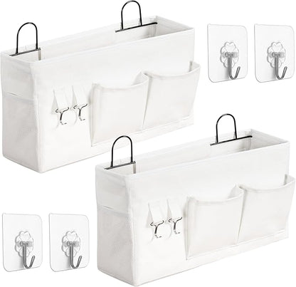 2pcs Large Wall Hanging Storage Bag, Door Closet Linen Fabric Pockets Organizer, Waterproof Multi Functional for Living Room Bedroom Bathroom Kitchen Office RV Camper with Hooks White