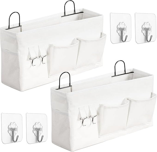 2pcs Large Wall Hanging Storage Bag, Door Closet Linen Fabric Pockets Organizer, Waterproof Multi Functional for Living Room Bedroom Bathroom Kitchen Office RV Camper with Hooks White