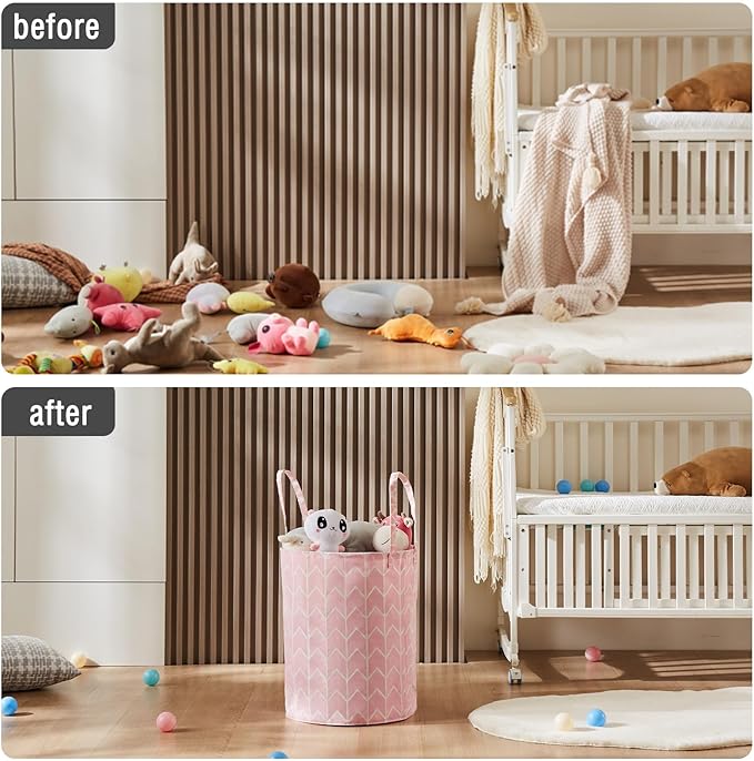 Large Storage Basket for Girls and Boys, Collapsible Laundry Hamper with Long Handles, Toy Bins for Nursery, Kids Room Décor