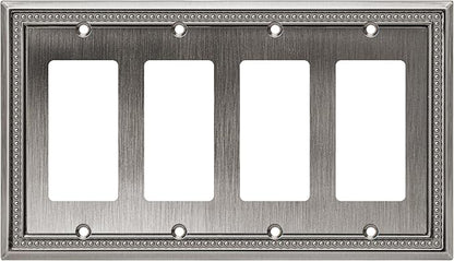Henne Bery Sunken Pearls Heavy Duty Decorative Wall Plate Switch Plate Outlet Cover (Quad Decorator, Heirloom Silver)
