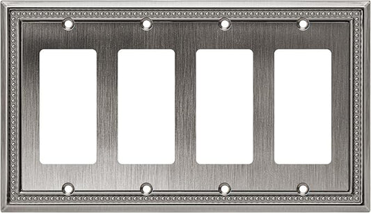Henne Bery Sunken Pearls Heavy Duty Decorative Wall Plate Switch Plate Outlet Cover (Quad Decorator, Heirloom Silver)