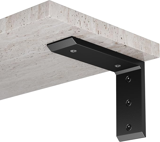 4-Pack 10 Inch Countertop Support Brackets, Heavy Duty L Brackets for Quartz/Wood/Laminate/Granite Countertops | 3/8" Thick Metal Steel | Frosted Black Powder Coated