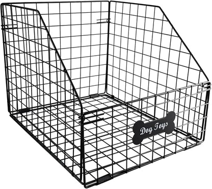 Large Dog Toy Basket,Pet Storage Box Toys Bin Metal Organizer Container Dogs Wire Rack Baskets Food Bins for Living Room Boxes Outdoor Plastic Supplies Organizers Puppy Cat Black Cabinet Chest.