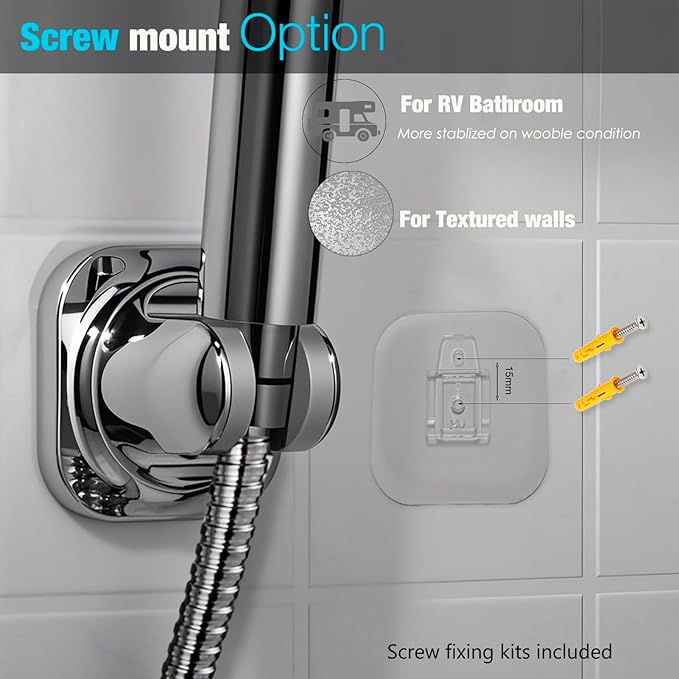 Handheld Shower Head Holder - 5 Angles Adjustable - Concealed Adhesive Mount - Screw Alternative - Bathroom Wall Mounted Shower Wand Holder ( Chrome Finish)