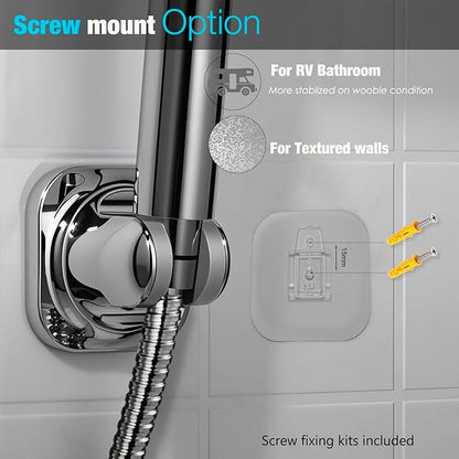 Handheld Shower Head Holder - 5 Angles Adjustable - Concealed Adhesive Mount - Screw Alternative - Bathroom Wall Mounted Shower Wand Holder ( Chrome Finish)