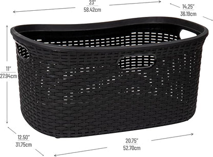 Mind Reader 40L Laundry Basket, Clothes Hamper, Premium Wicker Design, Plastic, Black