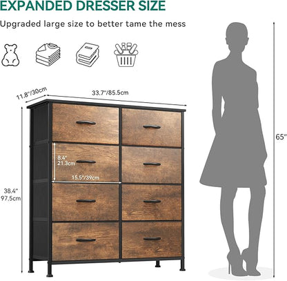 YITAHOME Fabric Dresser for Bedroom, Tall Storage 8 Drawers, Rustic Dresser & Chest of Drawers, Storage Drawer Organizer for Closet, Bedroom, Living Room
