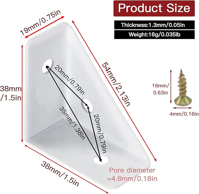 10Pcs White Right Angle Corner Shelf Bracket, 38x38mm Metal Corner Brackets for Wood Desk Bed Cabinet Edge, 1.5x1.5inch 90 Degree Corner Shelf Support Braces, with Mounting Screws