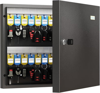 48 Key Lock Box – Wall Mounted Key Cabinet with Magnetic Door & Key Tags, Steel Lockable Key Organizer for School, Office, Hotel, Property Management