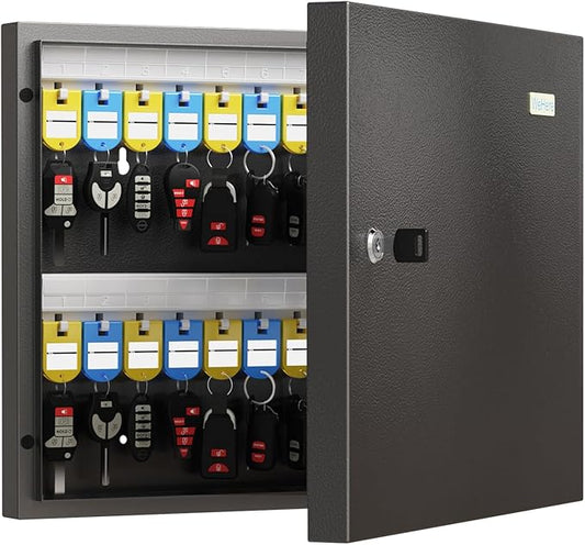 48 Key Lock Box – Wall Mounted Key Cabinet with Magnetic Door & Key Tags, Steel Lockable Key Organizer for School, Office, Hotel, Property Management