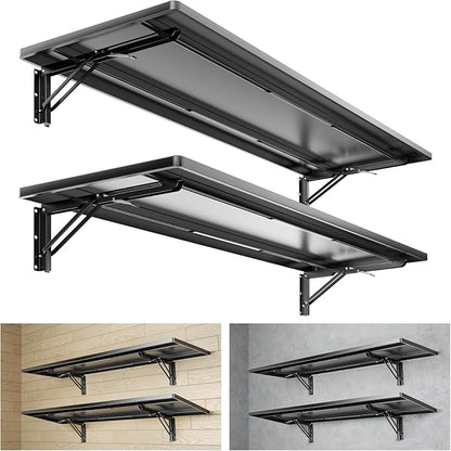 1.3x4FT Adjustable Garage Shelf Wall Mounted Fold Down Shelf Metal Heavy Duty Black 2Pack