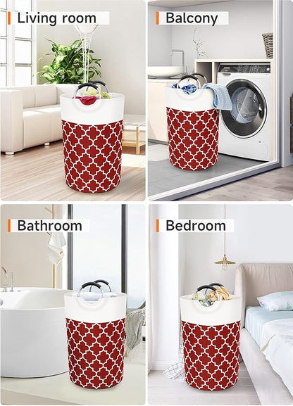 Large Laundry Basket Laundry Hamper Bag Washing Bin Clothes Bag Collapsible Tall with Handles Waterproof Travel Bathroom College Essentials Storage for College Dorm, Family (Red) 75L
