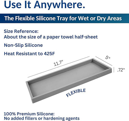 Countertop and Vanity Tray - 11.7" Silicone Bathroom Tray Countertop, Dish Soap Trays for Kitchen Counter, Sink Organizer Caddy Accessories, Toilet Plant Shower Makeup Mat Oil Holder