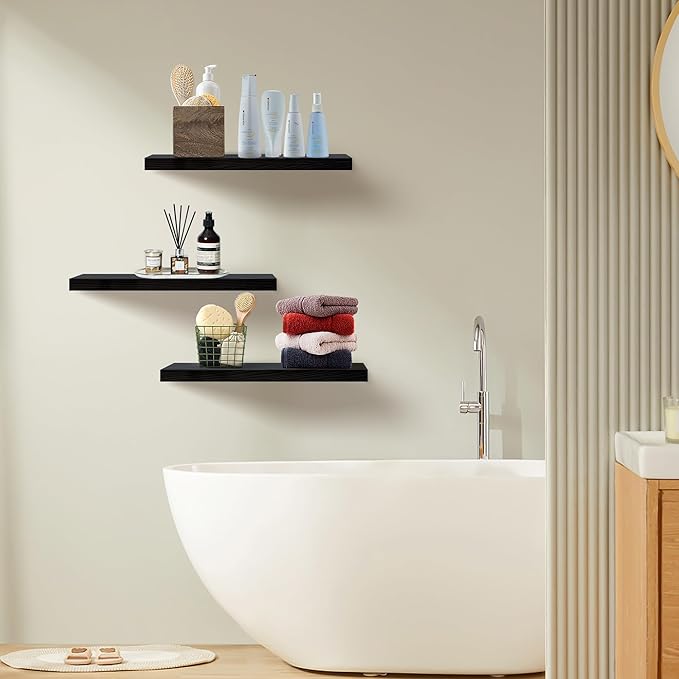 Floating Shelves for Wall Set of 3, 36" Black Wall Shelves for Home Decor, Frame Display Black Floating Shelf for Living Room, Bedroom, Bathroom, Kitchen