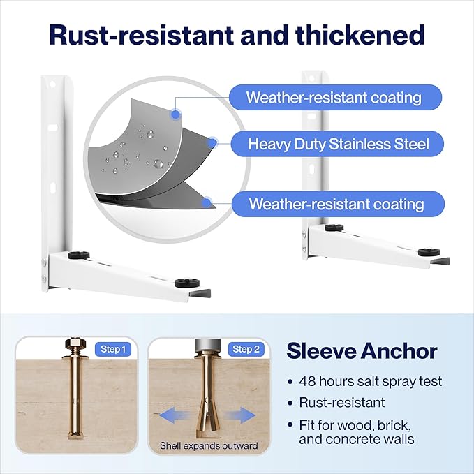 Della Heavy Duty Mini Split Wall Mounting Bracket for 6000-12000 BTU, Outdoor Ductless Air Conditioners Heat Pumps Adjustable Wall Mount Bracket, Supports up to 350 LBS