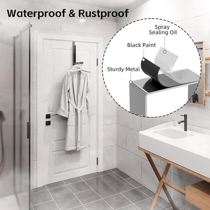 Over the Door Hooks, Extended Over the Door Storage Hook,Space-Saving Over the Door Rack,Door Hooks for Hanging Clothes,Larger Capacity Over the Door Hanger (4, BK-Black)