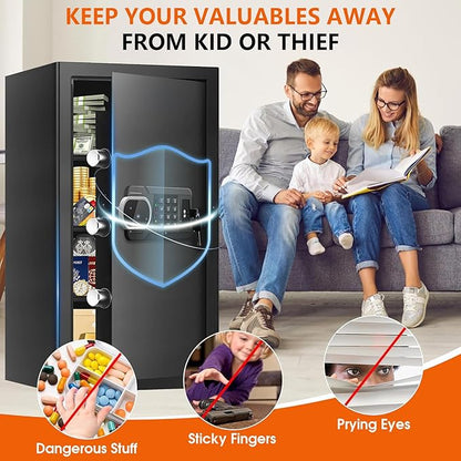 6.1 Cuft Large Fire and Waterproof Safes for Home, Anti-theft Fireproof Lock Box with Digital Keypad, Removable Shelves and Alert System, Personal Fire Proof Safe for Home Documents Valuables