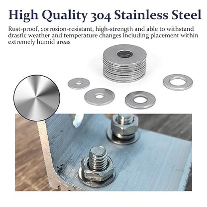 ZQZ 108Pcs Flat Washers, 304 Stainless Steel Fender Washers Assortment, 12 Different Sizes Wide Washer M3 M4 M5 M6 M8 M10 M12 Assorted Flatwashers Kit