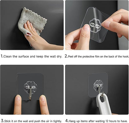 50 Pack Sticky Hooks for Hanging Heavy Duty, Wall Hook Adhesive, Transparent self Adhesive Hooks for Wall, Kitchen, Bathroom & Ceiling