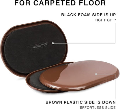 X-Protector Furniture Sliders for Carpet - 4 PCS 6" x 3 1/2" - The Best Heavy-Duty Moving Pads - Sliders for Furniture. Move Your Furniture Easily with Reusable Furniture Moving Sliders for Carpets!