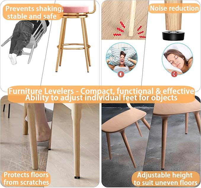 1/4" Thread Leveling Feet, 16 PCS Furniture Levelers with T-Nuts, Adjustable Furniture Feet Threaded Screw in, Table Levelers for Adjusting Individual Chair Feet