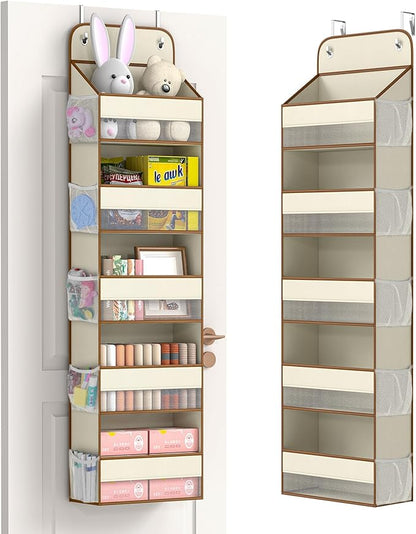LAMU 5-Tier Over The Door Organizer Hanging, Swing - Proof Closet Behind Door Storage for Baby Clothes, Back of Door Organizers for Bedroom, Nursery and Bathroom, Beige, 1 Pack