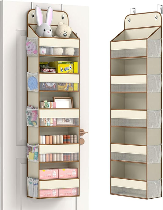 LAMU 5-Tier Over The Door Organizer Hanging, Swing - Proof Closet Behind Door Storage for Baby Clothes, Back of Door Organizers for Bedroom, Nursery and Bathroom, Beige, 1 Pack